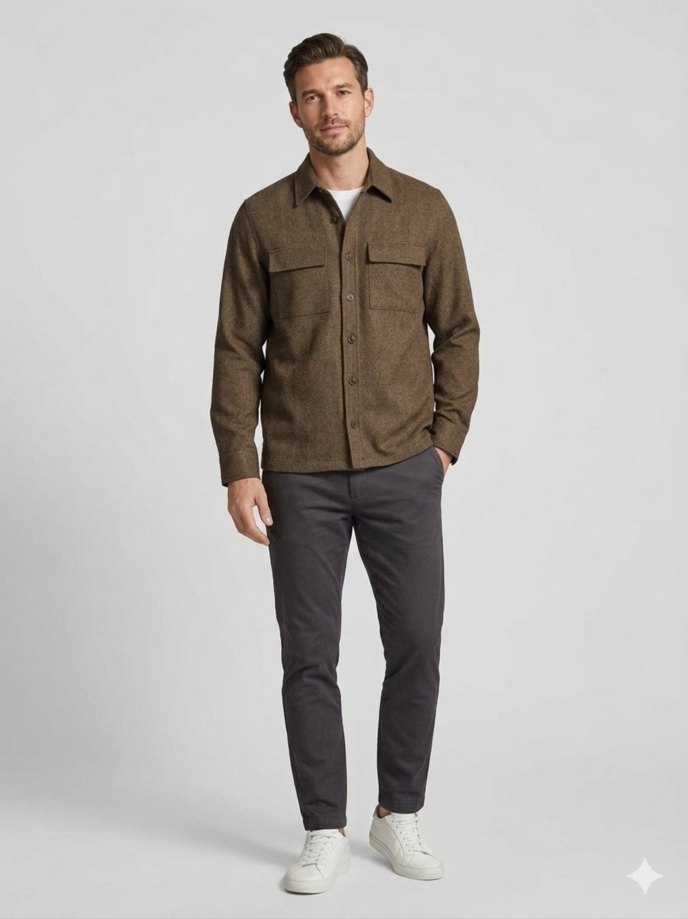 H&M Brown Button-Front Shacket Sz M